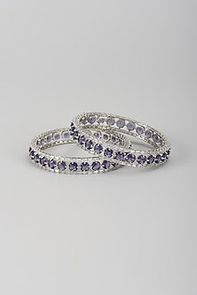 Silver Finish Zircon & Amethyst Bangles (Set Of 2)