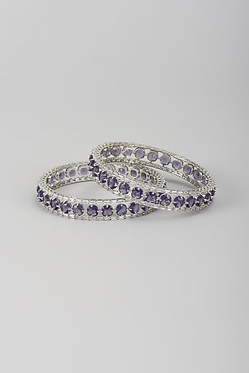 Silver Finish Zircon & Amethyst Bangles (Set Of 2)