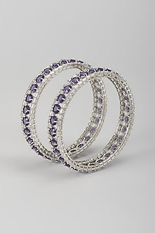 Silver Finish Zircon & Amethyst Bangles (Set Of 2)
