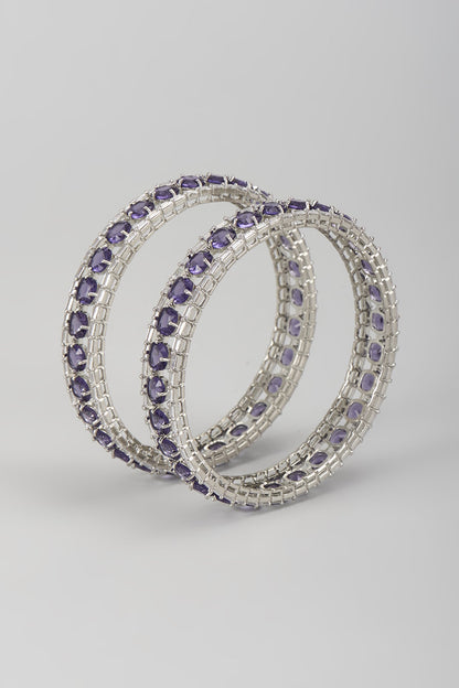 Silver Finish Zircon & Amethyst Bangles (Set Of 2)
