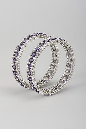 Silver Finish Zircon & Amethyst Bangles (Set Of 2)