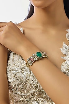 Gold Finish Kundan Polki & Multi-Colored Stone Bracelet