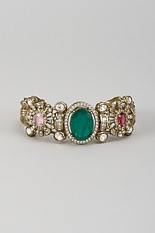 Gold Finish Kundan Polki & Multi-Colored Stone Bracelet