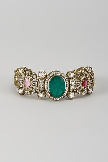 Gold Finish Kundan Polki & Multi-Colored Stone Bracelet