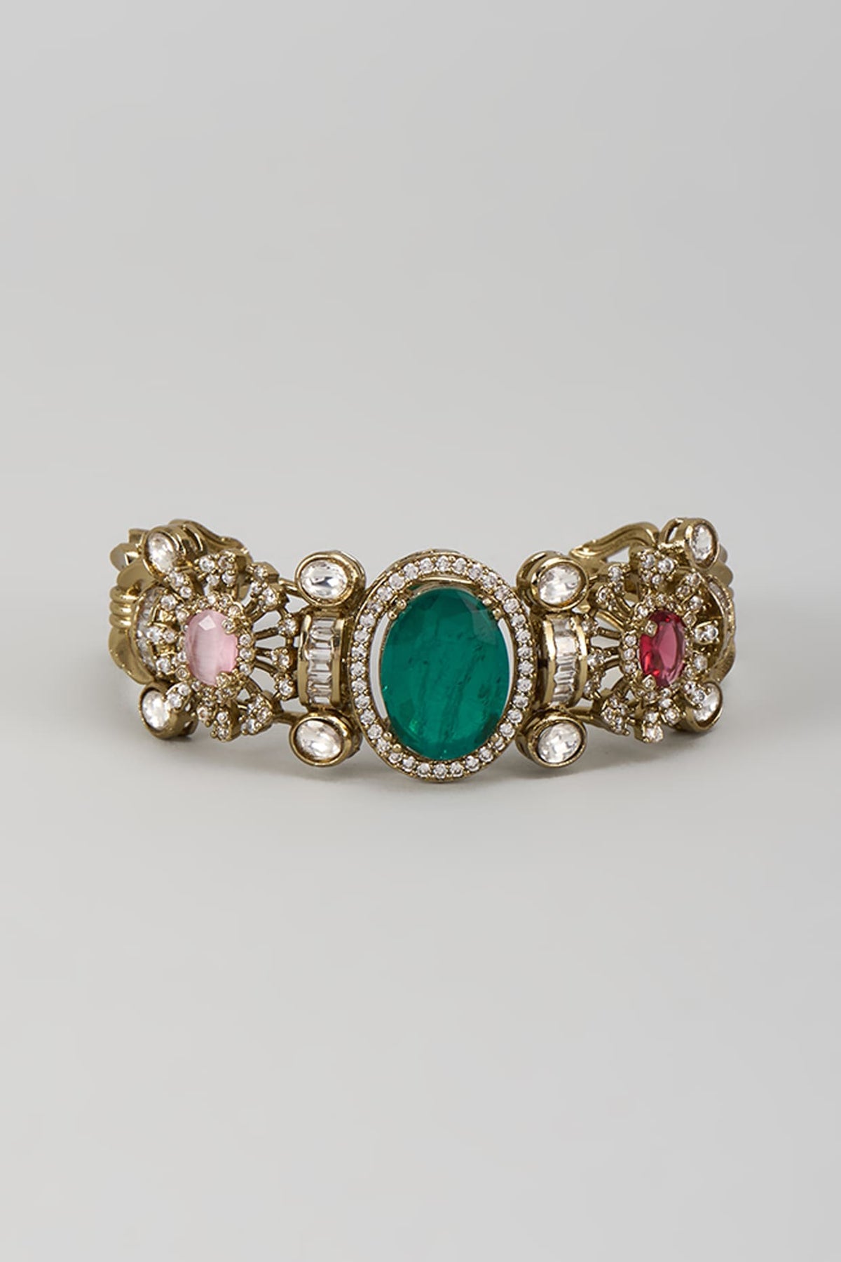 Gold Finish Kundan Polki & Multi-Colored Stone Bracelet