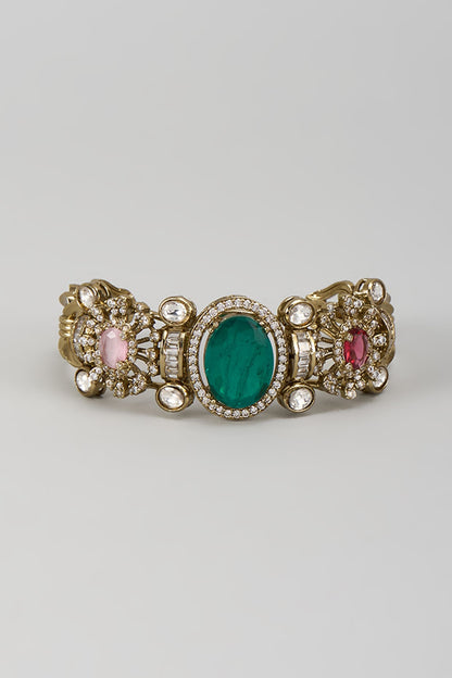 Gold Finish Kundan Polki & Multi-Colored Stone Bracelet