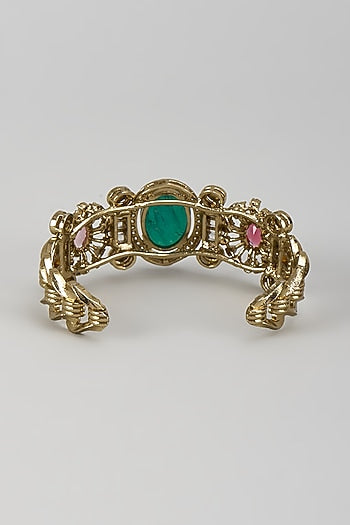 Gold Finish Kundan Polki & Multi-Colored Stone Bracelet