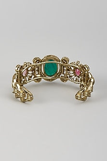 Gold Finish Kundan Polki & Multi-Colored Stone Bracelet