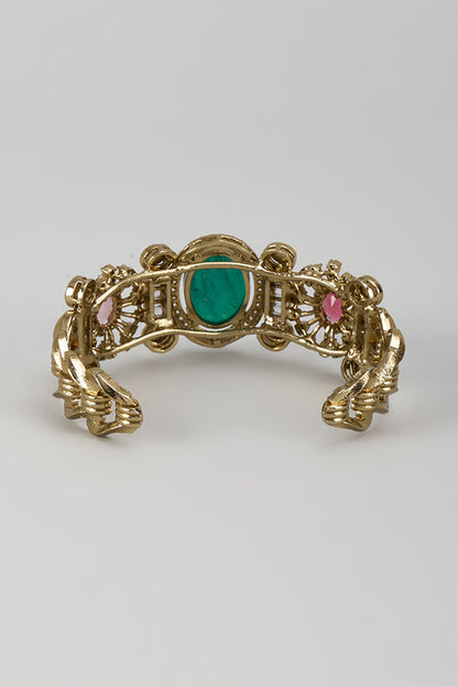 Gold Finish Kundan Polki & Multi-Colored Stone Bracelet