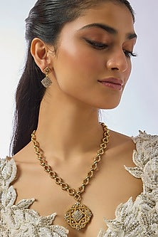 Gold Finish Zircon Long Necklace Set