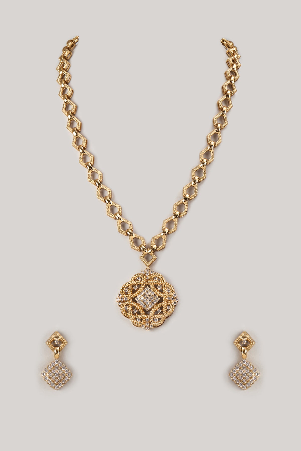Gold Finish Zircon Long Necklace Set