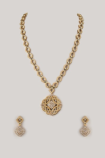 Gold Finish Zircon Long Necklace Set