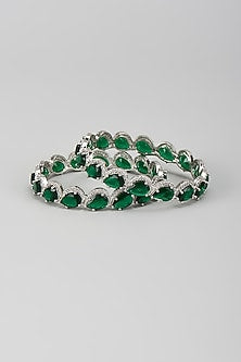 Silver Finish Zircon & Emerald Stone Bangles (Set Of 2)