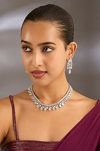 White Finish White Zircon Necklace Set