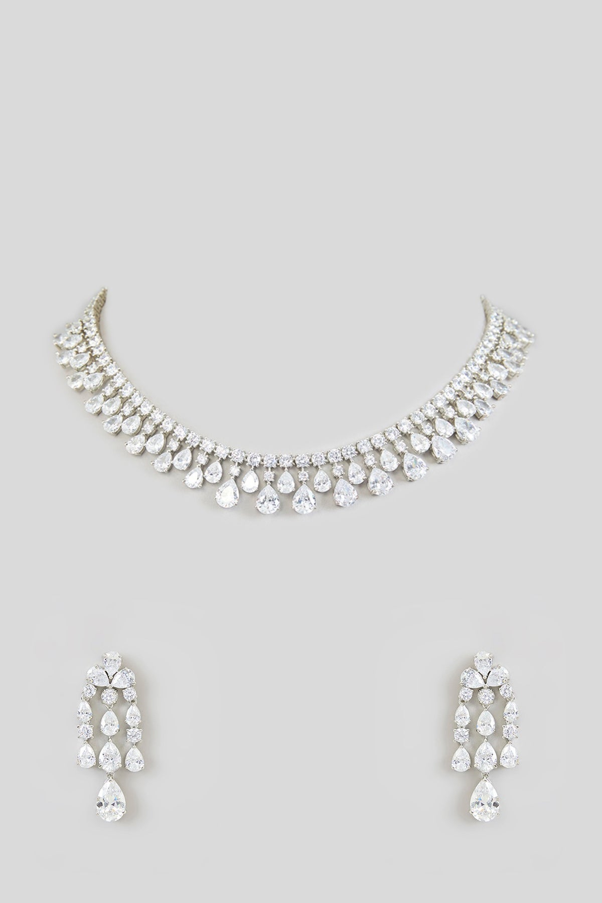 White Finish White Zircon Necklace Set