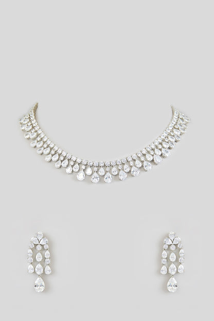 White Finish White Zircon Necklace Set
