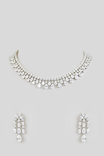 White Finish White Zircon Necklace Set