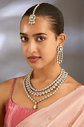 Gold Finish White Stone Necklace Set