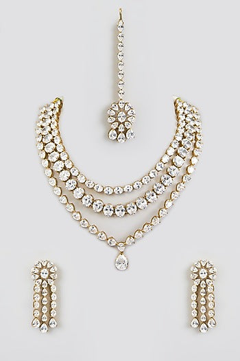 Gold Finish White Stone Necklace Set