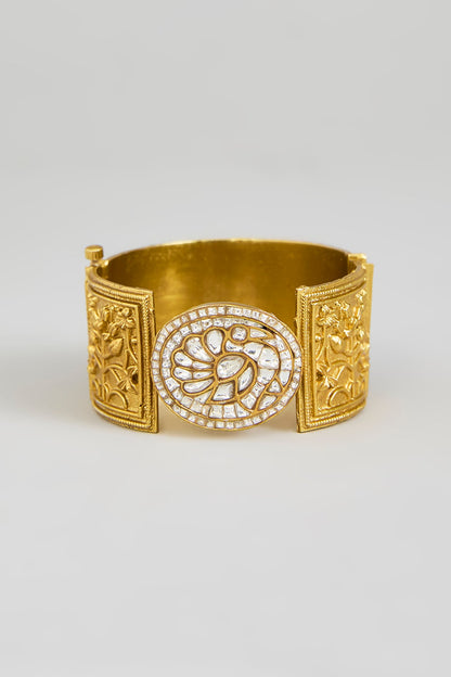Gold Finish Kundan Polki Adjustable Bracelet