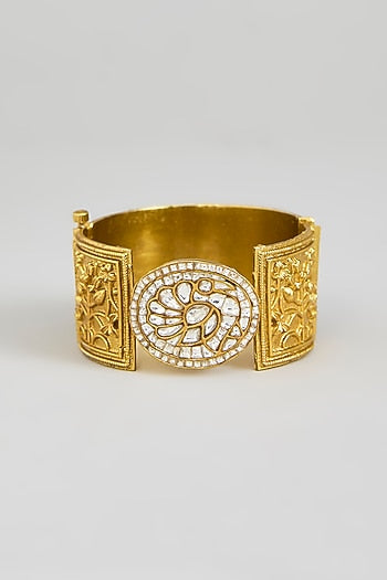 Gold Finish Kundan Polki Adjustable Bracelet