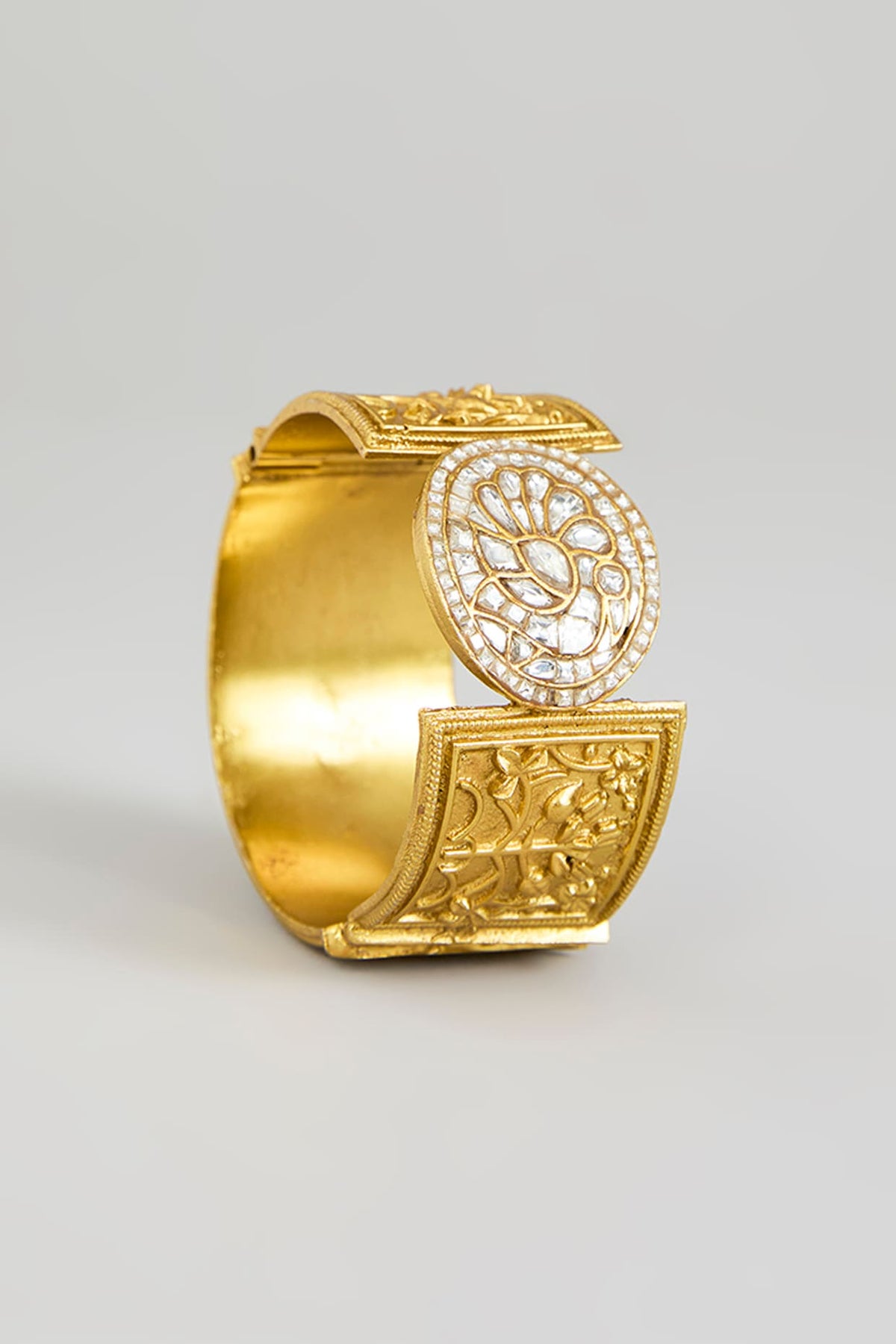 Gold Finish Kundan Polki Adjustable Bracelet