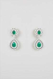 White Finish Zircon & Green Stone Necklace Set