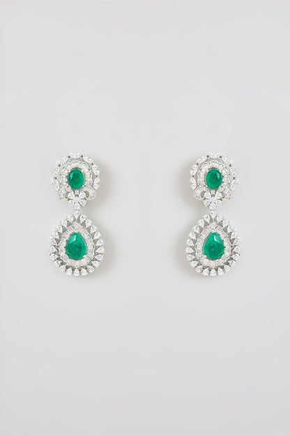White Finish Zircon & Green Stone Necklace Set