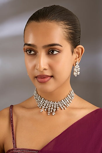 White Finish Zircon Choker Necklace Set