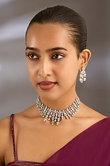 White Finish Zircon Choker Necklace Set