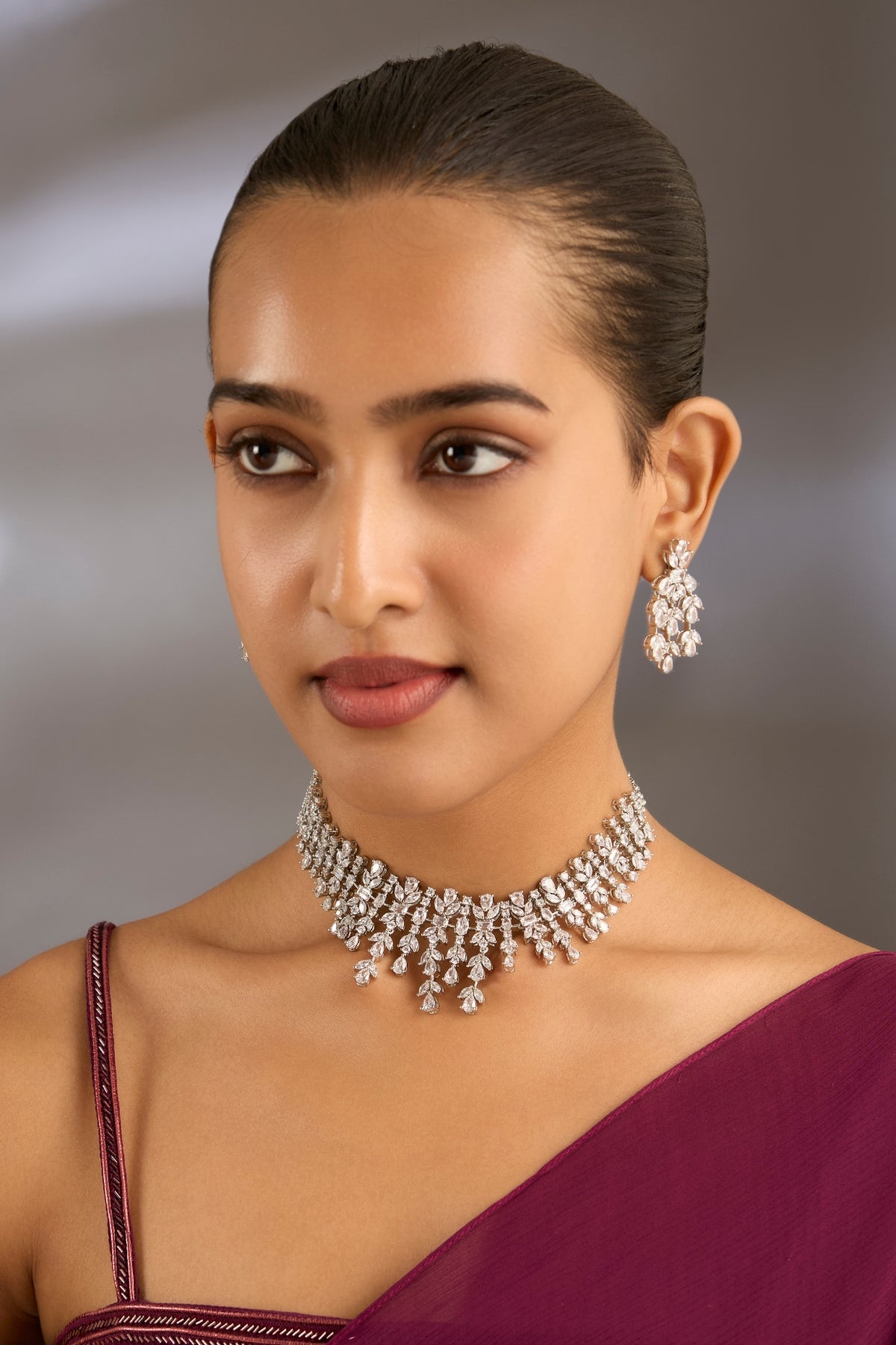 White Finish Zircon Choker Necklace Set