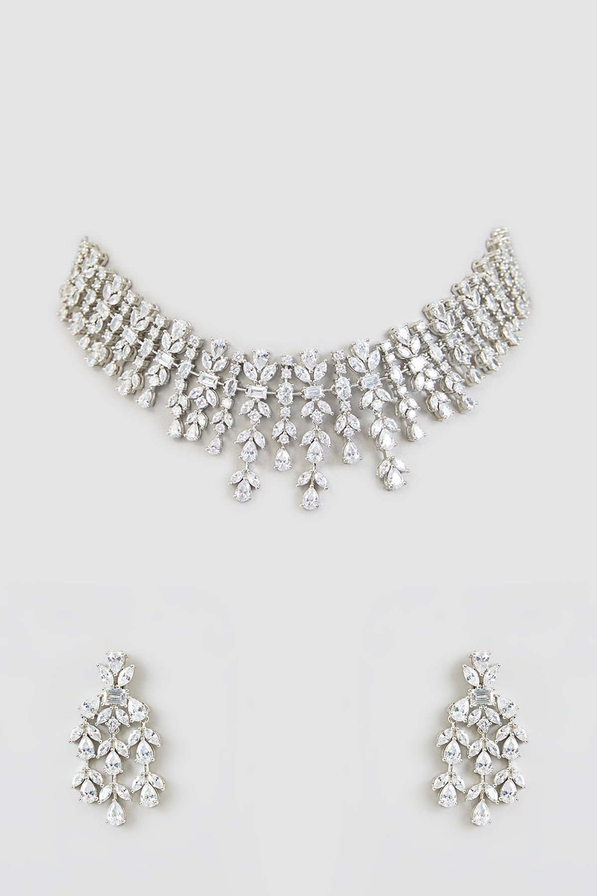 White Finish Zircon Choker Necklace Set