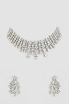 White Finish Zircon Choker Necklace Set