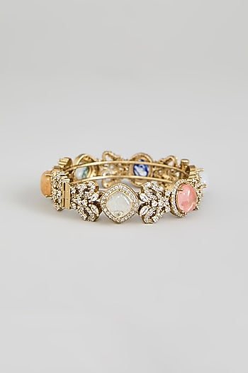 Gold Finish Kundan Polki & Multi-Colored Stone Adjustable Bangle