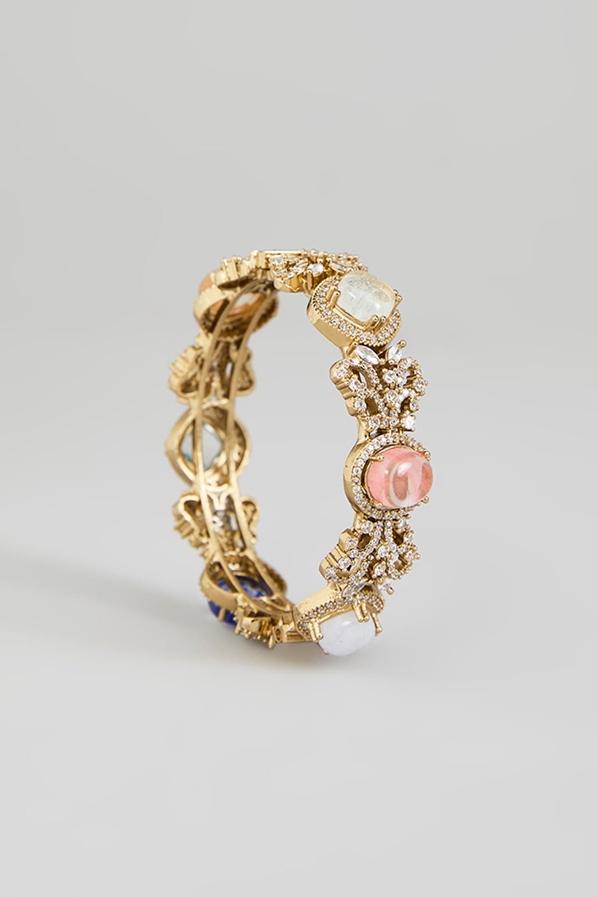 Gold Finish Kundan Polki & Multi-Colored Stone Adjustable Bangle