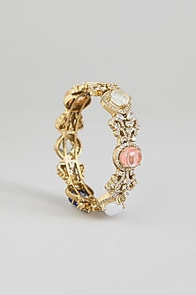 Gold Finish Kundan Polki & Multi-Colored Stone Adjustable Bangle