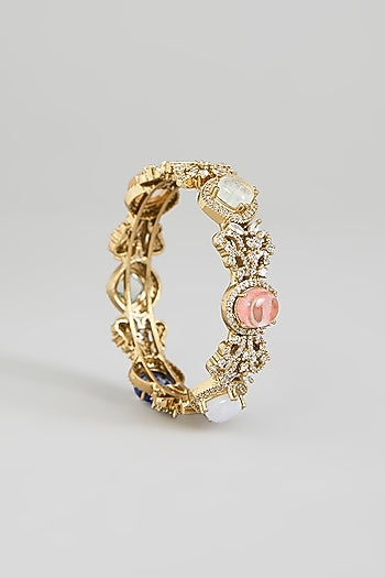 Gold Finish Kundan Polki & Multi-Colored Stone Adjustable Bangle