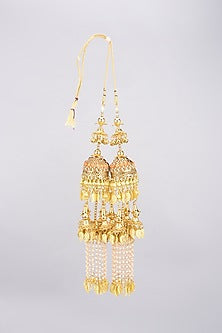 Gold Finish Hanging Kaleeras With Orange Stones