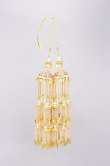 Gold Finish Kaleeras With Pearl Leaf Motifs