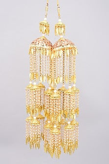 Gold Finish Kaleeras With Pearl Leaf Motifs