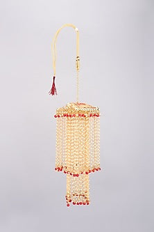 Gold Finish Rectangular Kaleeras With Pearls