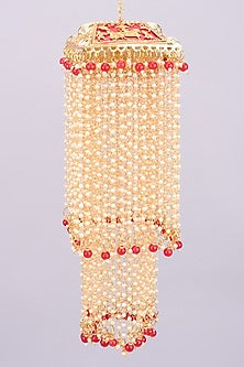 Gold Finish Rectangular Kaleeras With Pearls