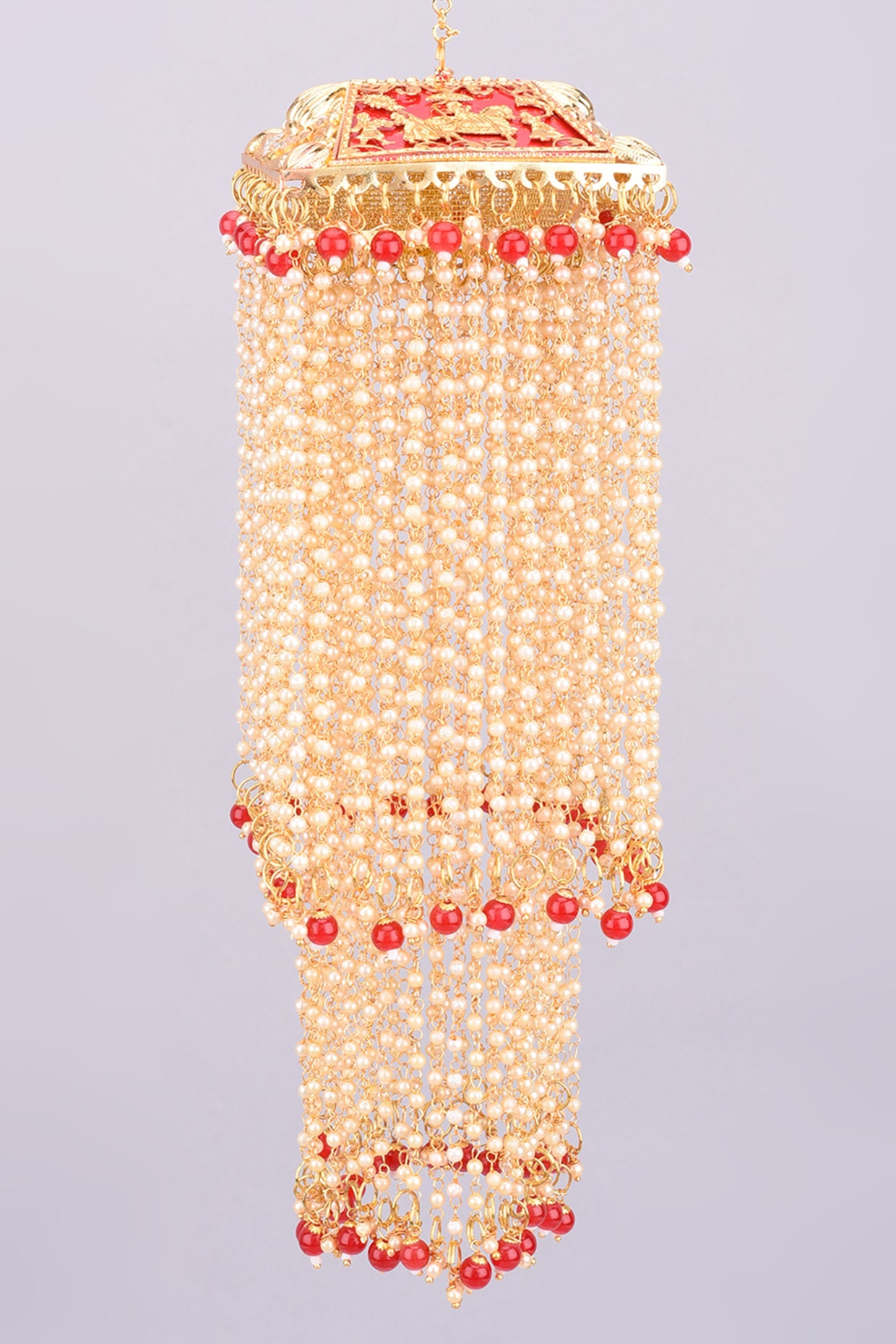 Gold Finish Rectangular Kaleeras With Pearls