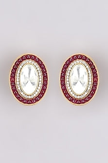 Gold Finish Faux Diamonds Stud Earrings