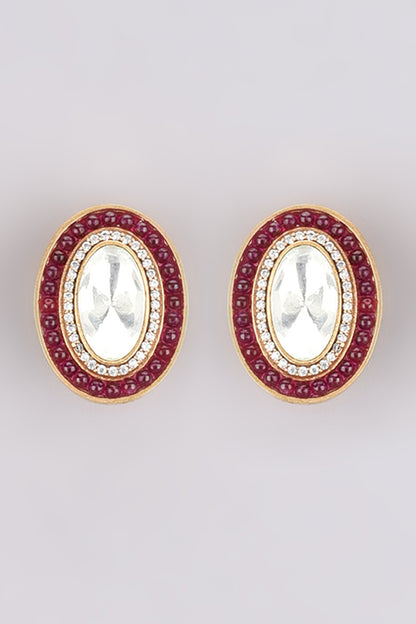 Gold Finish Faux Diamonds Stud Earrings
