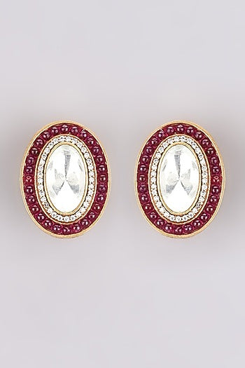 Gold Finish Faux Diamonds Stud Earrings