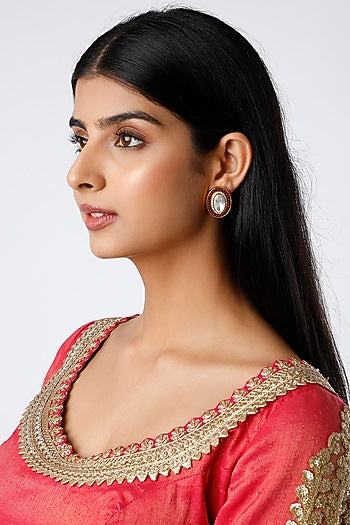 Gold Finish Faux Diamonds Stud Earrings