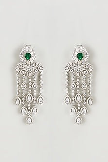 White Finish Zircon & Emerald Stone Dangler Earrings