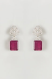White Finish Zircon & Purple Stone Dangler Earrings