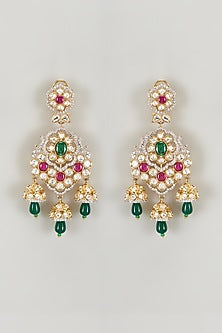 Gold Finish Zircon & Stone Dangler Earrings